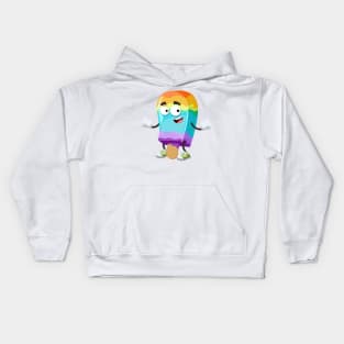 cartoon happy rainbow colors ice cream on a stick mascot smiling Kids Hoodie